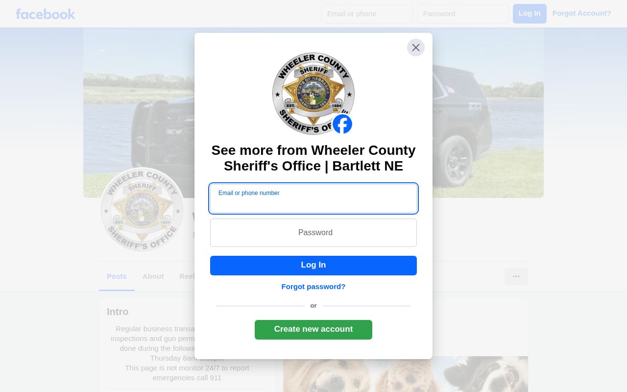 Wheeler County Sheriff official social account for Ericson arrest-record context