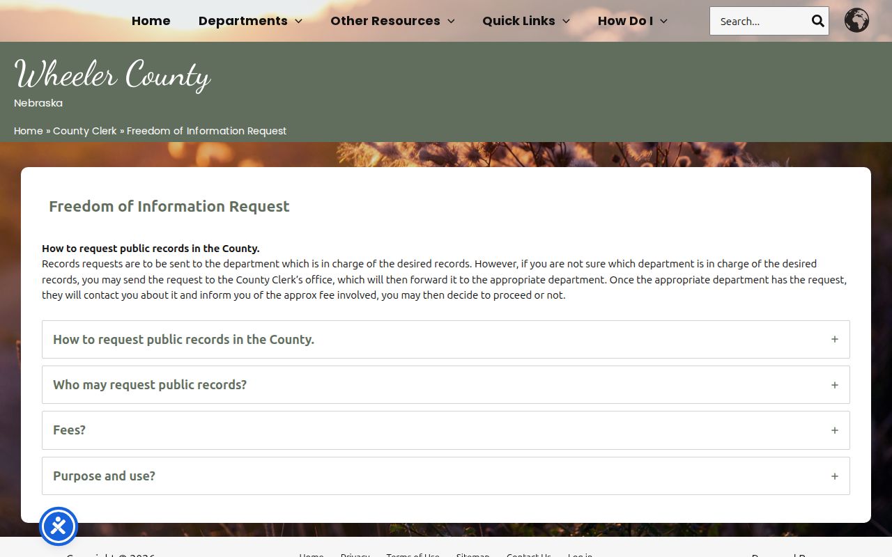 Wheeler County booking-record Freedom of Information request path